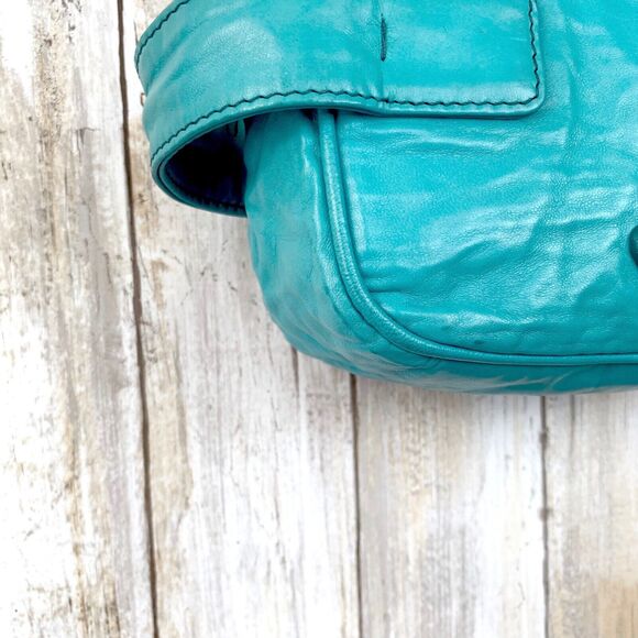 PRADA Pavone Blue Nappa Antique Leather Crossbody Camera Bag Zip Handheld RARE - Picture 7 of 12